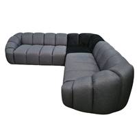 Canapé corner en tissu texturé gris anthracite et velours noir
