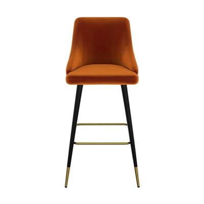 Kaoli chaise de bar en velours orange et pieds en métal H78