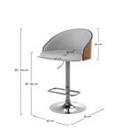 Yon chaise de bar réglable pivotant en PU gris clair et bois plaqué noyer
