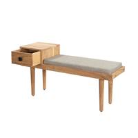 Basset banquette d'entrée en bois d'acacia et tissu gris clair avec tiroir