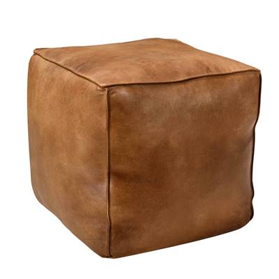 Cube pouf en cuir carré marron