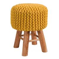 Kink petit tabouret tricot jaune moutarde et pieds en bois