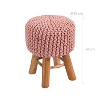 Kink petit tabouret tricot rose et pieds en bois