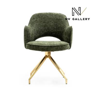 Adlad chaise de bureau rotative en tissu tweed vert kaki et métal doré