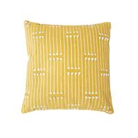 Chik coussin carré 40x40 coton jaune mini franges blanches