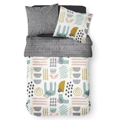 Sunshine parure de lit 220x240 coton blanc/noir imprimé forme multicolore 10.12