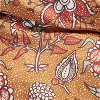 Sunshine parure de lit 220x240 ocre coton imprimé fleurs rouges 16.23