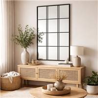 Raty miroir mural type fenêtre industrielle 12 carreaux métal noir H120cm