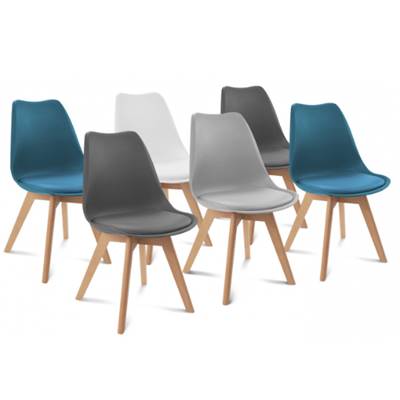 Anais lot de 6 chaises scandinaves bleu canard, gris foncé, gris clair, blanc