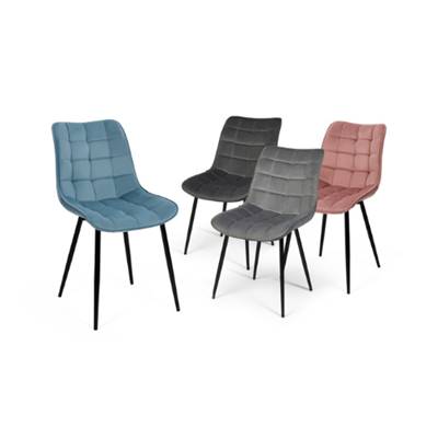 Beny lot de 4 chaises velours matelassé bleu, gris clair et foncé, rose