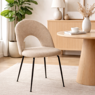 Rave chaise dossier arrondi en tissu beige pieds métal