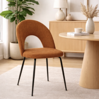 Rave chaise dossier arrondi en tissu orange marron pieds métal