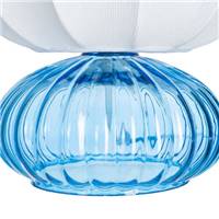 Plass lampe de table en verre unique bleu et abat-jour en tissu blanc H23cm