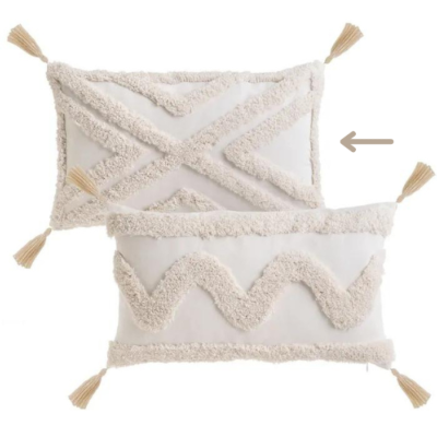 Bali Coussin en polycoton croix écru 50x30cm