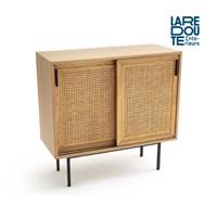 Waska armoire basse 2 portes coulissantes chêne et cannage