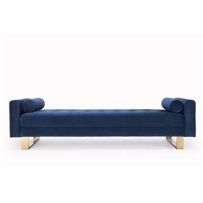 Felicie banc tissu bleu nuit et pieds dorés