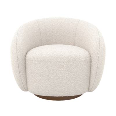 Tore fauteuil pivotant en tissu bouclé blanc et pied frêne