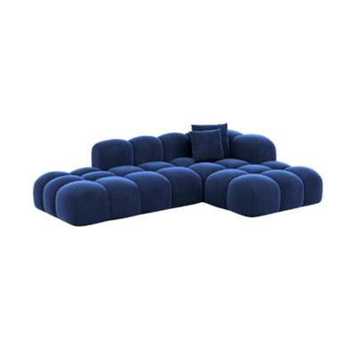 Cotton canapé salon angle gauche en velours bleu foncé