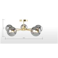 Globe grand plafonnier 5 ampoules laiton et verre fumé