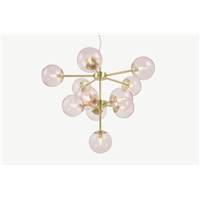 Globe lustre 11 ampoules laiton bross et verre rose blush