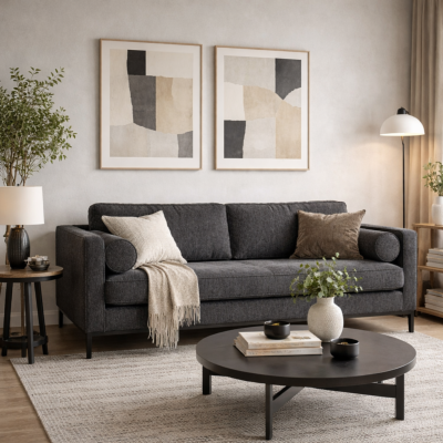 Fenomen canapé 3 places bouclé noir