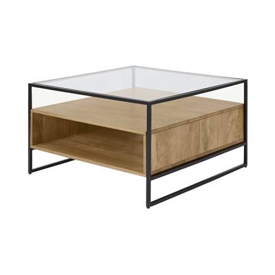 Kilby table basse carrée bois de manguier clair et verre