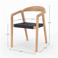 Vanity chaise de jardin en bois de teck naturel et rotin synthétique noir