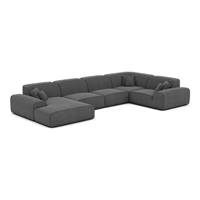 Doreli canapé panoramique angle gauche en tissu texturé gris anthracite