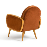 Ambre fauteuil velours et chêne orange cuit