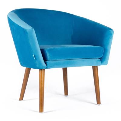 Lanster fauteuil Bleu Canard velours Frêne foncé