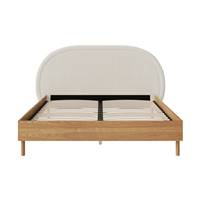 Georgina lit double 160x200 en tissu bouclé beige et bois d'hévéa
