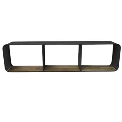 Little étagère murale métal perforé noir et bois de manguier