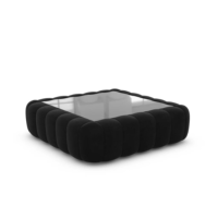 Quare table basse carrée en velours noir avec plateau en verre