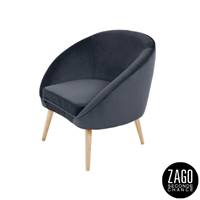 Safir fauteuil style scandinave en velours gris foncé et bois d'hévéa naturel