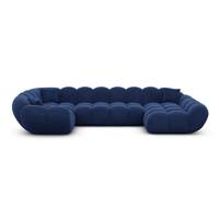 Sigono canapé panoramique angle droit en velours bleu foncé