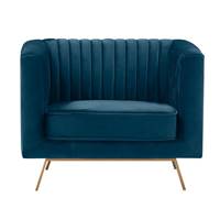 Savoy fauteuil en velours bleu fonc et pieds mtal dor