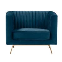 Savoy fauteuil en velours bleu foncé et pieds métal doré