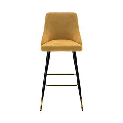 Kaoli chaise de bar en velours jaune curry et pieds en métal H78