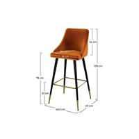 Kaoli chaise de bar en velours orange et pieds en métal H78