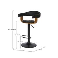 Vestal chaise de bar réglable et pivotant PU noir et plaqué noyer
