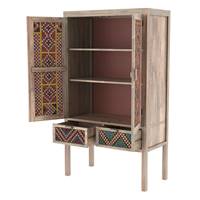 Mila armoire 2 portes et 2 tiroirs en cannage coloré et bois de manguier