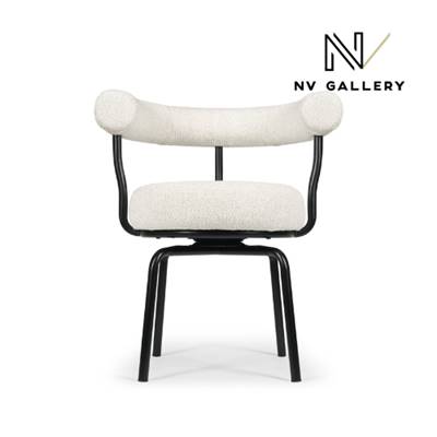 Jesper chaise de bureau rotative en tissu bouclé blanc
