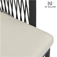 Metro fauteuil d'extérieur en cordage et métal noir coussin blanc écru