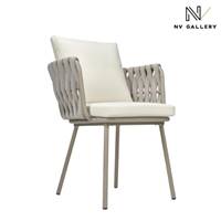 Karev chaise d'extérieur métal et cordage beige tissu blanc écru