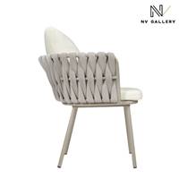 Karev chaise d'extérieur métal et cordage beige tissu blanc écru