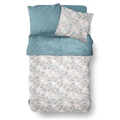Sunshine parure de lit 220x240 beige/bleu coton imprimé fleurs 11.58