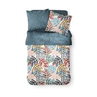 Sunshine parure de lit 220x240 bleu coton imprimé grandes feuilles 0.18