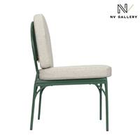 Nolita chaise de jardin sans accoudoirs tissu beige bouclé metal vert