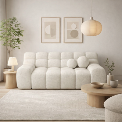 Boon canapé 2 places en tissu bouclé blanc