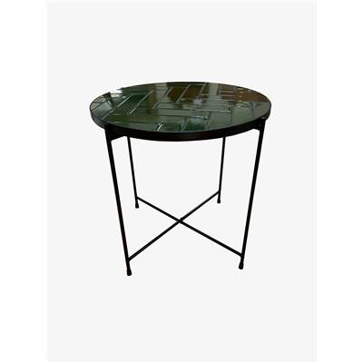 Glazed table basse en céramique vert et fer noir ø50